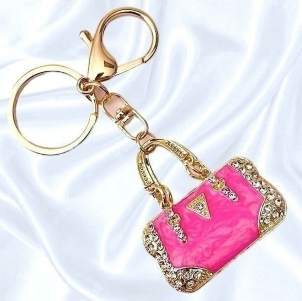 Elegant Pink and Gold Keychain Or Purse Charm